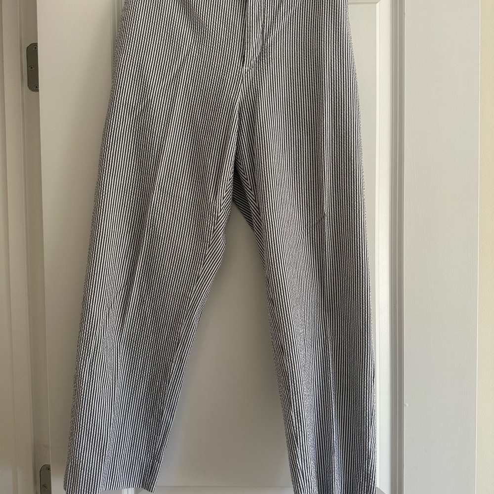 Seersucker Blue and White Capri Length Pants